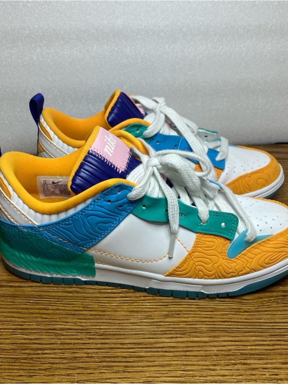 Nike SWDC W Dunk Low Disrupt 2 White Blue Yellow Shoes DX4220 100 Womens Size 10